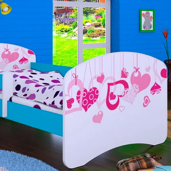 Pat pentru copii Happy Babies Happy Falling Hearts L07 90 x 190 cm / Placa / Blue photo 2