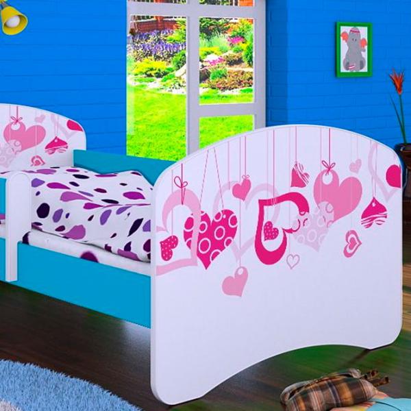 Pat pentru copii Happy Babies Happy Falling Hearts L07 90 x 190 cm / Placa / Blue photo 2
