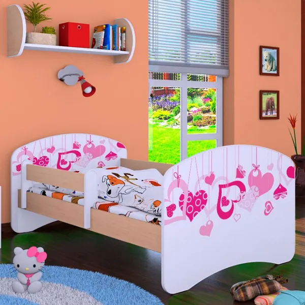 Pat pentru copii Happy Babies Happy Falling Hearts L07 90 x 190 cm / Placa / Light Pear photo 1