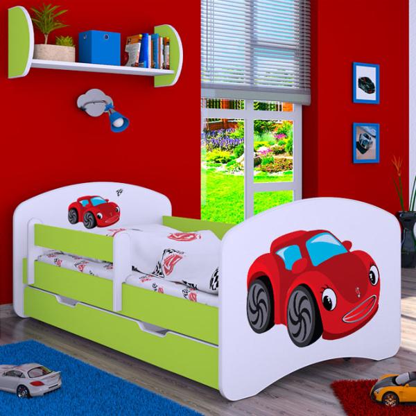 Pat pentru copii Happy Babies Happy Fairy Car L02 70 x 140 cm / Placa / Green photo 1