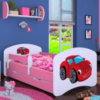 Детская кровать Happy Babies Happy Fairy Car L02 70 x 140 см / Щит / Розовый