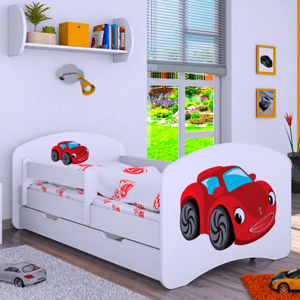 Детская кровать Happy Babies Happy Fairy Car L02 70 x 140 см / Щит / Белый photo 1