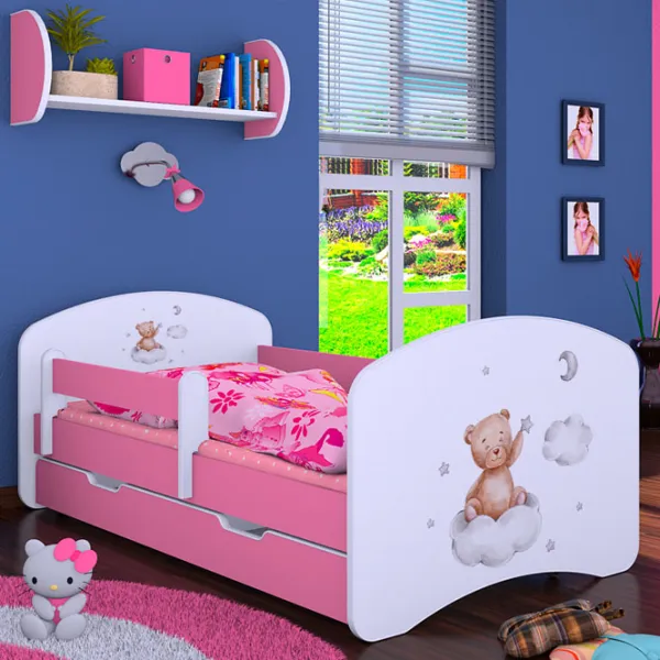 Pat pentru copii Happy Babies Happy Bear On Cloud L06 90 x 180 cm / Placa / Pink photo 1 Pat pentru copii Happy Babies Happy Bear On Cloud L06 90 x 180 cm / Placa / Pink photo 1