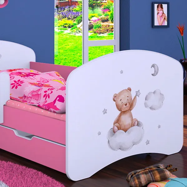 Pat pentru copii Happy Babies Happy Bear On Cloud L06 90 x 180 cm / Placa / Pink photo 2 Pat pentru copii Happy Babies Happy Bear On Cloud L06 90 x 180 cm / Placa / Pink photo 2