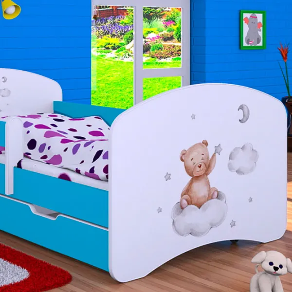 Pat pentru copii Happy Babies Happy Bear On Cloud L06 90 x 180 cm / Placa / Blue photo 2 Pat pentru copii Happy Babies Happy Bear On Cloud L06 90 x 180 cm / Placa / Blue photo 2