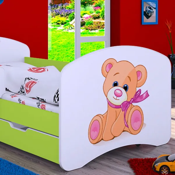 Pat pentru copii Happy Babies Happy Bear with Bow L04 80 x 160 cm / Placa / Green photo 2 Pat pentru copii Happy Babies Happy Bear with Bow L04 80 x 160 cm / Placa / Green photo 2