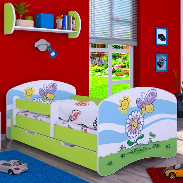 Детская кровать Happy Babies Happy Flower And Butterfly L08 90 x 190 см / Щит / Зеленый photo 1