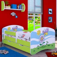 Детская кровать Happy Babies Happy Flower And Butterfly L08 90 x 190 см / Щит / Зеленый