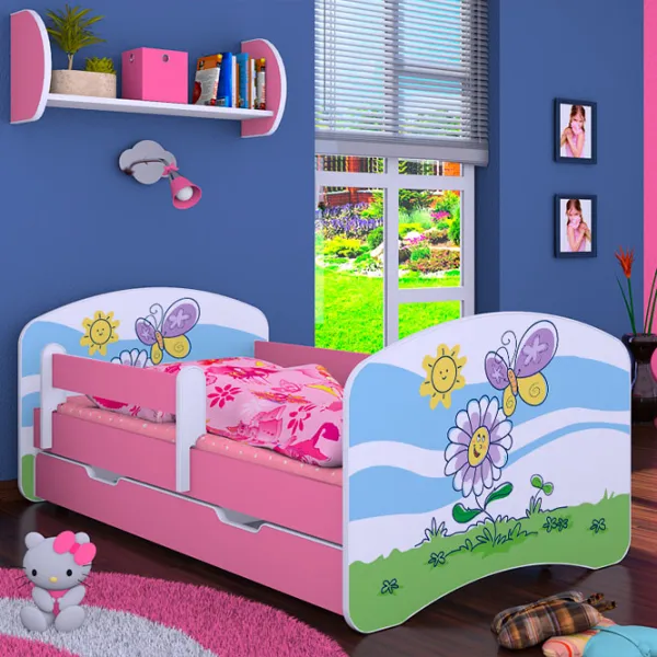 Детская кровать Happy Babies Happy Flower And Butterfly L08 90 x 190 см / Щит / Розовый photo 1