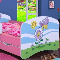 Pat pentru copii Happy Babies Happy Flower And Butterfly L08 90 x 190 cm / Placa / Pink photo 2