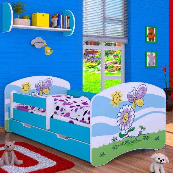 Детская кровать Happy Babies Happy Flower And Butterfly L08 90 x 190 см / Щит / Синий photo 1