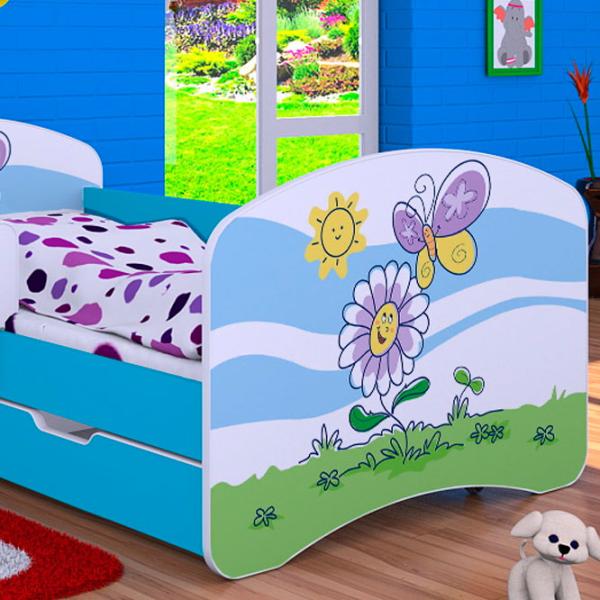 Детская кровать Happy Babies Happy Flower And Butterfly L08 90 x 190 см / Щит / Синий photo 2