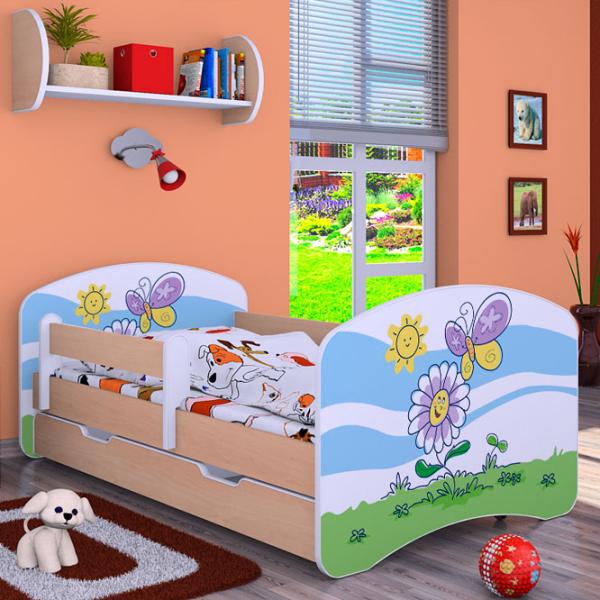 Pat pentru copii Happy Babies Happy Flower And Butterfly L08 90 x 190 cm / Placa / Light Pear photo 1