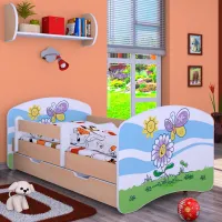 Детская кровать Happy Babies Happy Flower And Butterfly L08 90 x 190 см / Щит / Светлая груша