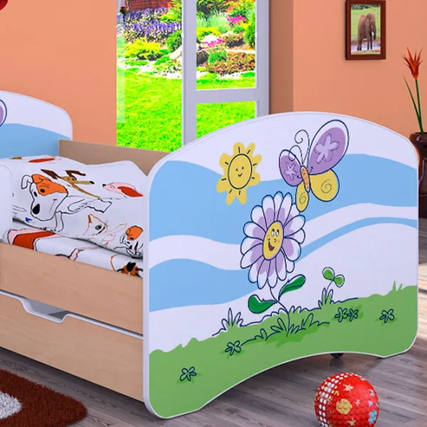 Pat pentru copii Happy Babies Happy Flower And Butterfly L08 90 x 190 cm / Placa / Light Pear photo 2