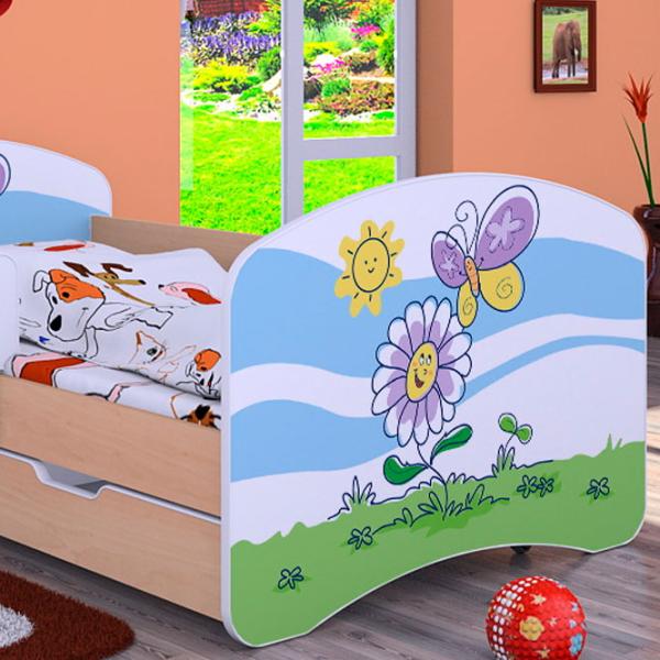 Pat pentru copii Happy Babies Happy Flower And Butterfly L08 90 x 190 cm / Placa / Light Pear photo 2