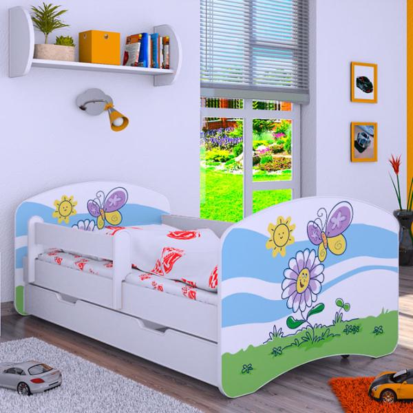 Детская кровать Happy Babies Happy Flower And Butterfly L08 90 x 190 см / Щит / Белый photo 1