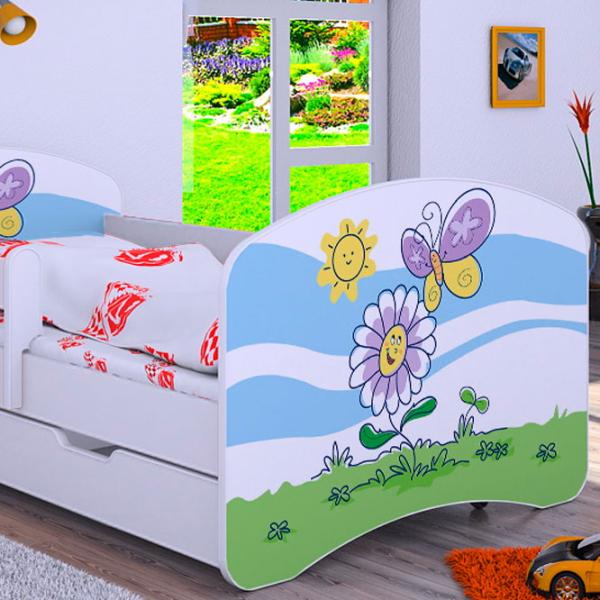 Детская кровать Happy Babies Happy Flower And Butterfly L08 90 x 190 см / Щит / Белый photo 2