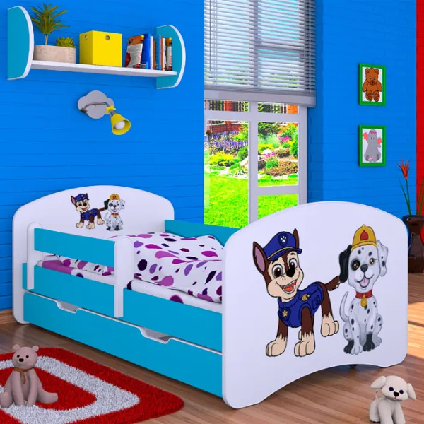Pat pentru copii Happy Babies Happy Two Dogs L08 90 x 190 cm / Placa / Blue photo 1