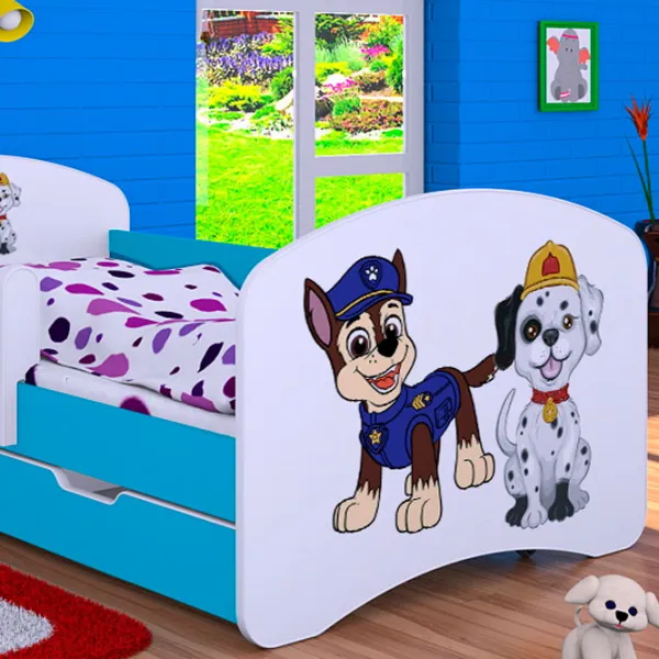 Pat pentru copii Happy Babies Happy Two Dogs L08 90 x 190 cm / Placa / Blue photo 2