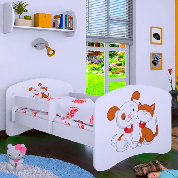 Pat pentru copii Happy Babies Happy Dog and Cat L03 80 x 160 cm / Placa / White photo 1