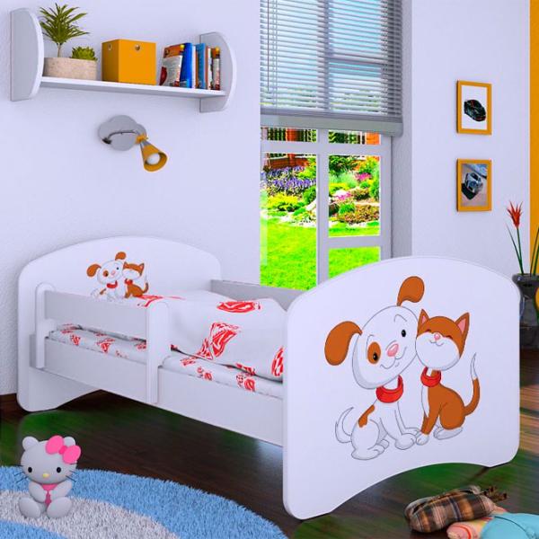 Pat pentru copii Happy Babies Happy Dog and Cat L03 80 x 160 cm / Placa / White photo 1