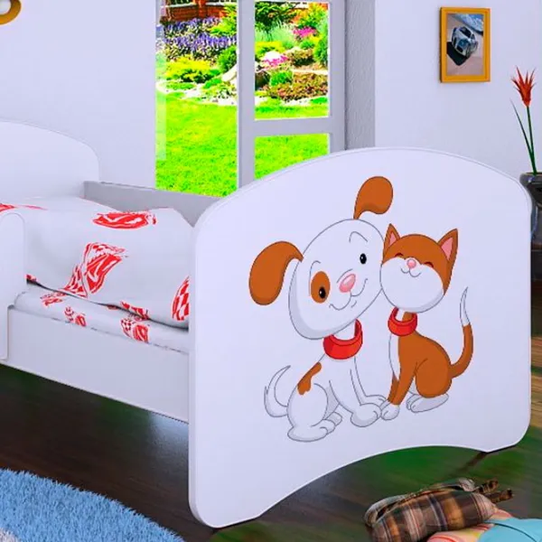 Pat pentru copii Happy Babies Happy Dog and Cat L03 80 x 160 cm / Placa / White photo 2