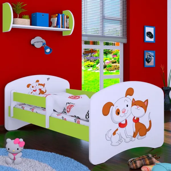 Pat pentru copii Happy Babies Happy Dog and Cat L03 80 x 160 cm / Placa / Green photo 1 Pat pentru copii Happy Babies Happy Dog and Cat L03 80 x 160 cm / Placa / Green photo 1