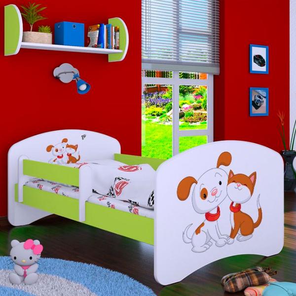 Pat pentru copii Happy Babies Happy Dog and Cat L03 80 x 160 cm / Placa / Green photo 1 Pat pentru copii Happy Babies Happy Dog and Cat L03 80 x 160 cm / Placa / Green photo 1