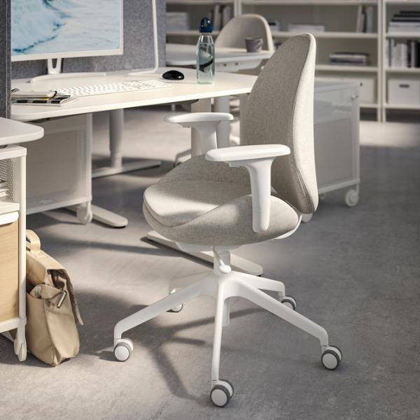 Fotoliu de birou Ikea Hattefjall/Gunnared Stofă/ Beige White photo 3