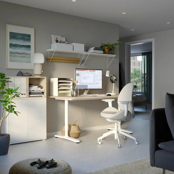 Fotoliu de birou Ikea Hattefjall/Gunnared Stofă/ Beige White photo 5