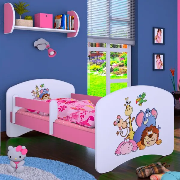 Pat pentru copii Happy Babies Happy Safari L05 90 x 180 cm / PVC / Pink photo 1