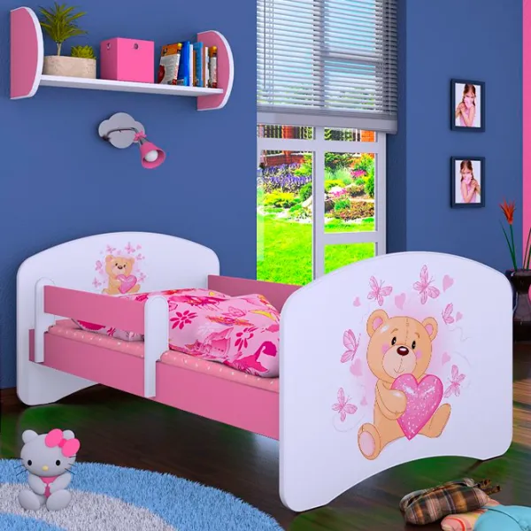 Pat pentru copii Happy Babies Happy Teddy Bear 80 x 160 cm / Placa / Pink photo 1