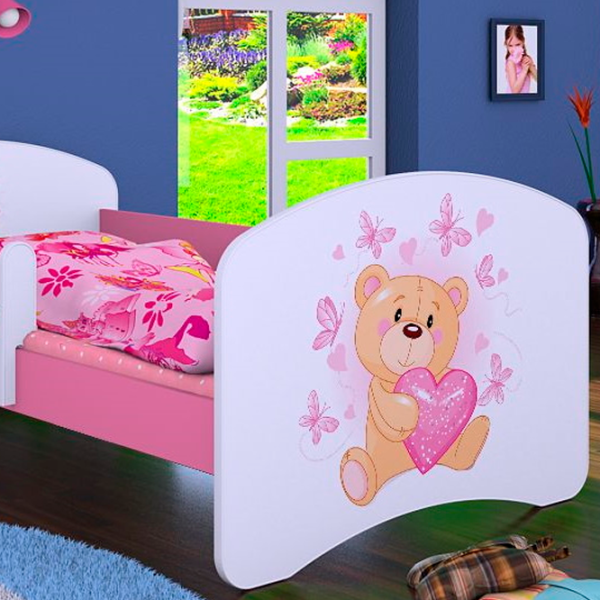 Pat pentru copii Happy Babies Happy Teddy Bear 80 x 160 cm / Placa / Pink photo 2