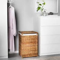 Coș pentru rufe Ikea Branas 80 l / Fier / Lemn natural photo 2