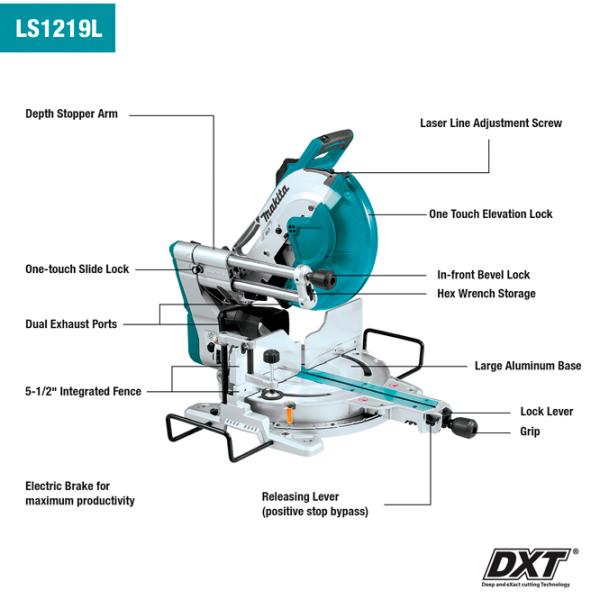 Fierăstrău pentru tăieri înclinate Makita LS1219L 305 mm / Blue photo 2