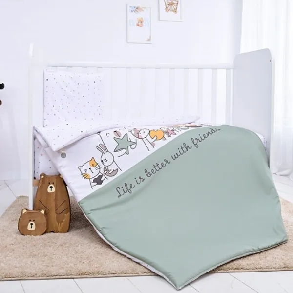Детское постельное бельё Lorelli Cosy Happy Friends (10420066401) Хлопок/ Мятный White photo 1 Детское постельное бельё Lorelli Cosy Happy Friends (10420066401) Хлопок/ Мятный White photo 1