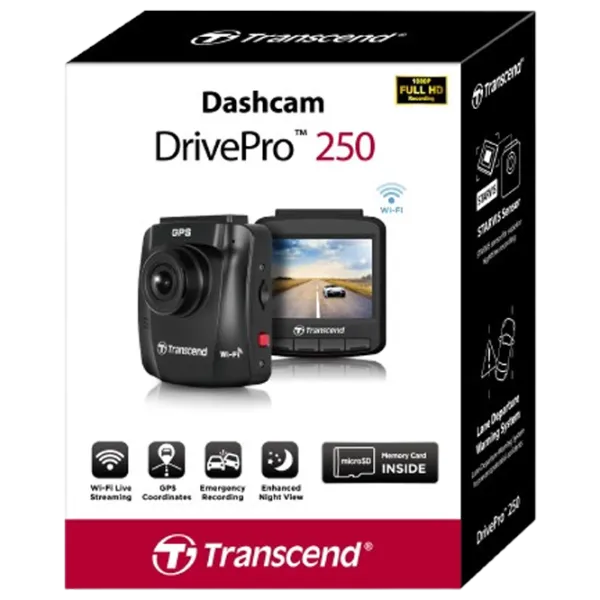 Cameră Auto Transcend DrivePro 250 + 64GB microSD CMOS/ Black photo 6