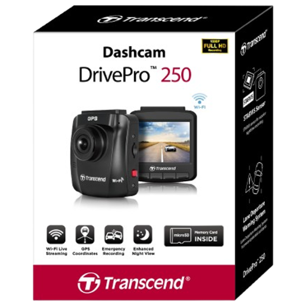 Cameră Auto Transcend DrivePro 250 + 64GB microSD CMOS/ Black photo 6