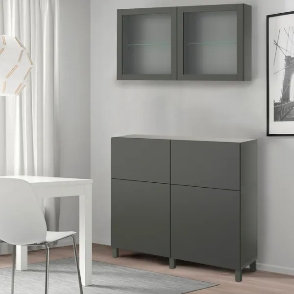 Kухонный шкаф Ikea Besta Тёмно-серый / Стекло photo 2 Kухонный шкаф Ikea Besta Тёмно-серый / Стекло photo 2