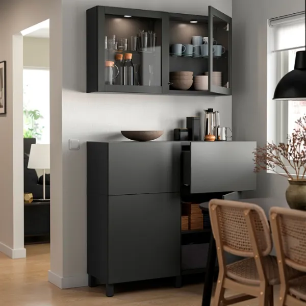 Kухонный шкаф Ikea Besta Тёмно-серый / Стекло photo 6 Kухонный шкаф Ikea Besta Тёмно-серый / Стекло photo 6