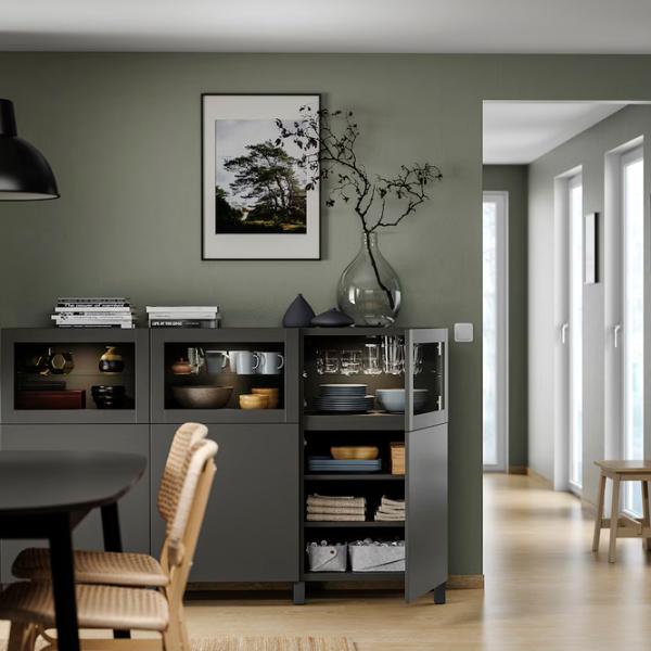 Kухонный шкаф Ikea Besta/Lappviken/Sindvik Тёмно-серый / Стекло photo 3 Kухонный шкаф Ikea Besta/Lappviken/Sindvik Тёмно-серый / Стекло photo 3
