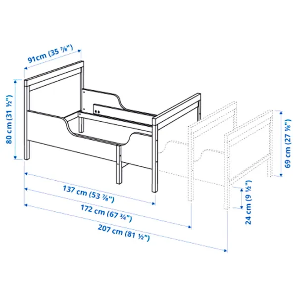 Кровать Ikea Sundvik 80 x 200 cm / Массив / Серый photo 2