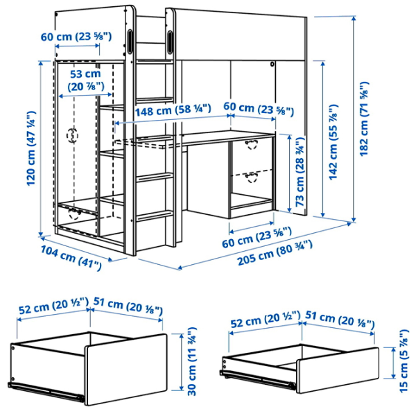 Pat pentru copii Ikea Smastad 90 x 200 cm / DSP / Blue photo 4