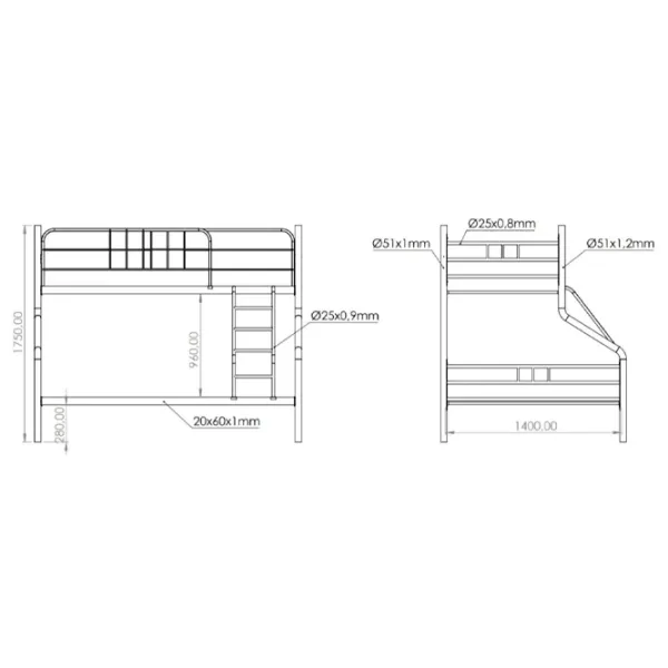 Pat pentru copii Evger R-70XL 90 x 200 cm / Metal / Black photo 4