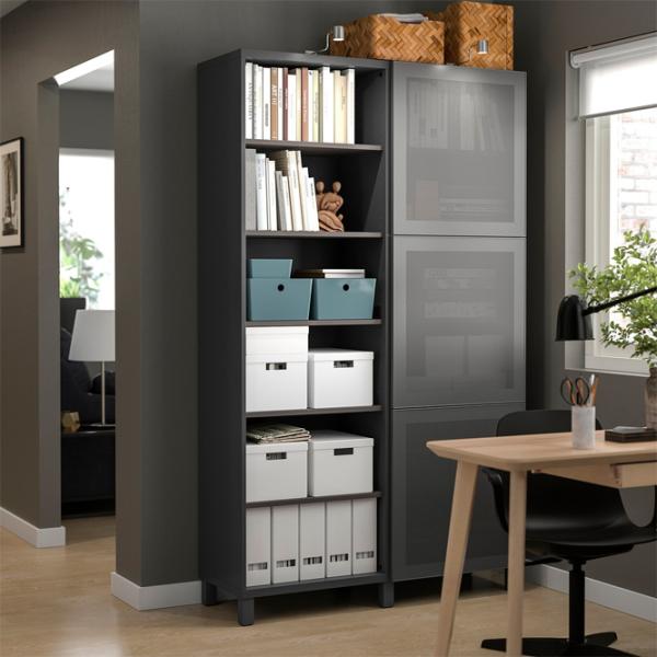 Шкаф с полками Ikea Besta 202 x 120 x 42см / МДФ / Темно серый photo 4