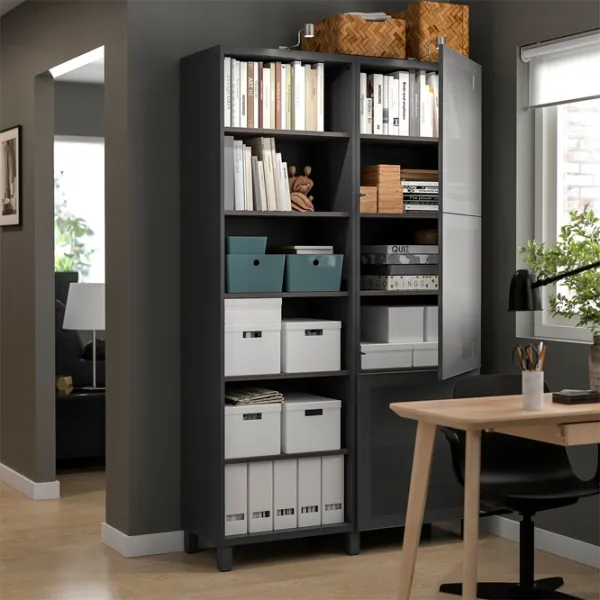 Шкаф с полками Ikea Besta 202 x 120 x 42см / МДФ / Темно серый photo 5