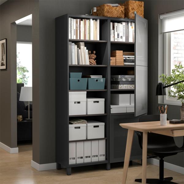 Шкаф с полками Ikea Besta 202 x 120 x 42см / МДФ / Темно серый photo 5