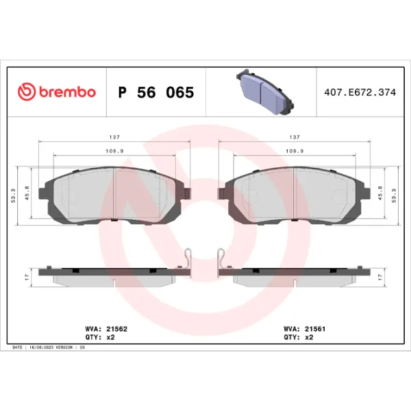 Plăcuțe de frână Brembo P 56 065 Față / Disk  photo 4 Plăcuțe de frână Brembo P 56 065 Față / Disk  photo 4