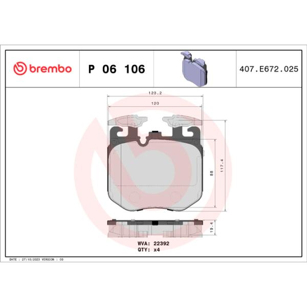Тормозные колодки Brembo P 06 106 Передние / Дисковые  photo 4 Тормозные колодки Brembo P 06 106 Передние / Дисковые  photo 4